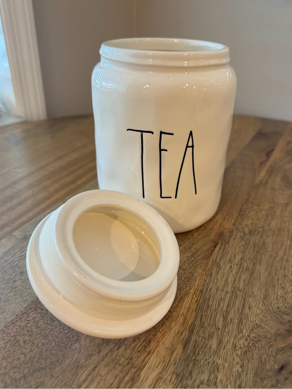 RAE DUNN | Magenta TEA Canister w/ Lid Vintage Artisan Collection White Ceramic